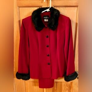 Positive Attitude Size 6 two-piece Skirt and Blazer Set Faux Fur Collar Cuffs